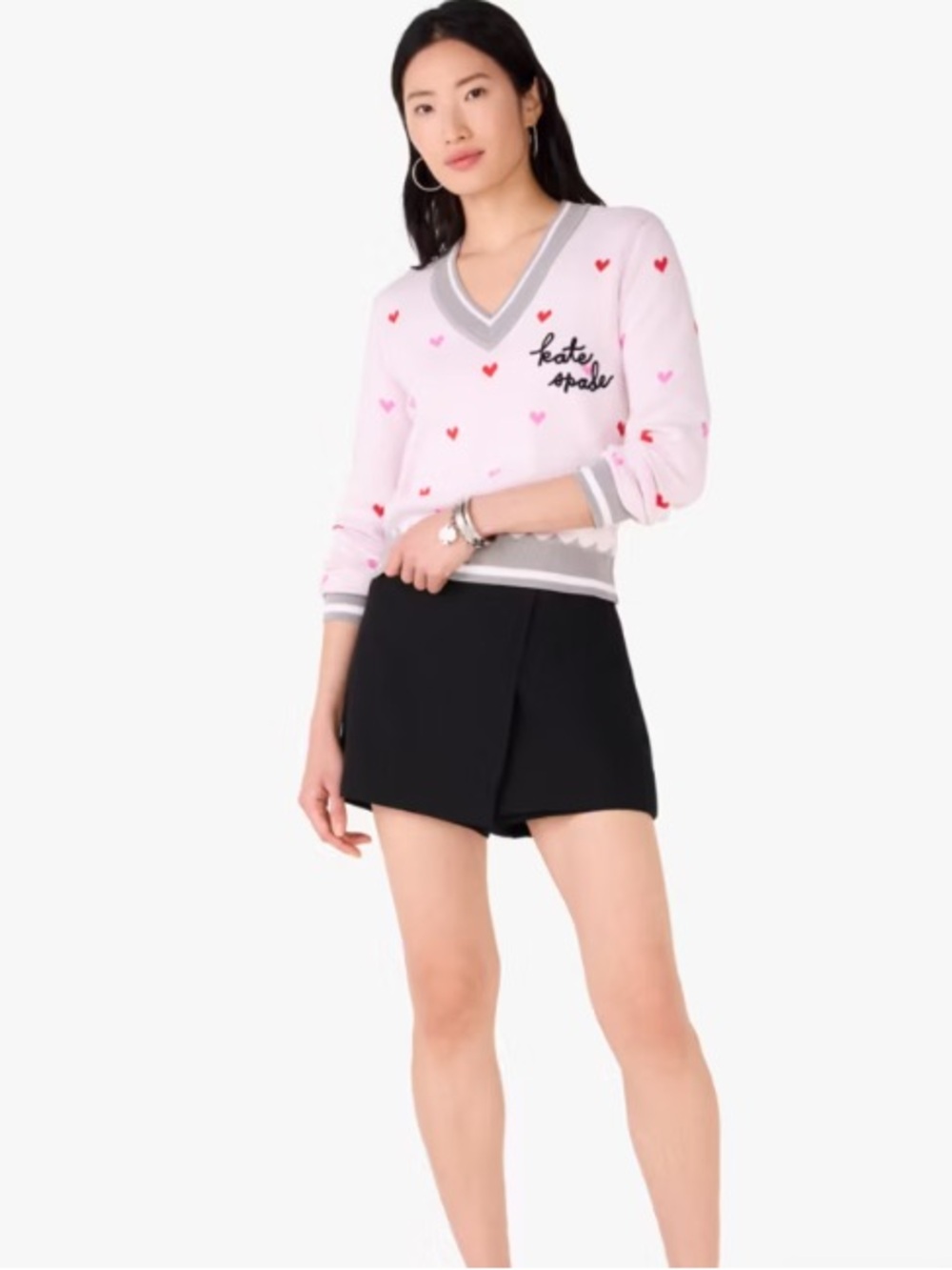 Kate Spade Pink Heart V-Neck Sweater for Women V-day Sweater